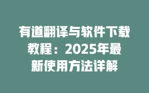 有道翻译与软件下载教程：2025年最新使用方法详解 一
