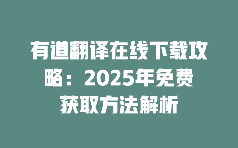 有道翻译在线下载攻略：2025年免费获取方法解析 一