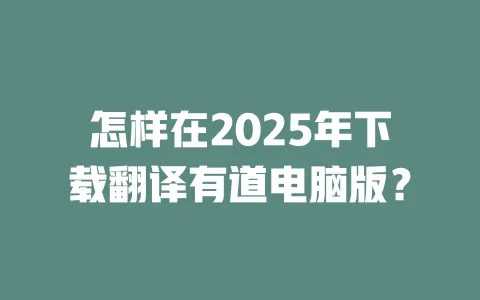 怎样在2025年下载翻译有道电脑版? 一