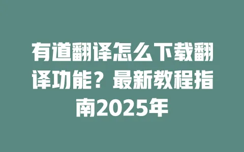 有道翻译怎么下载翻译功能？最新教程指南2025年 一