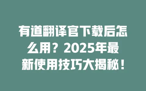 有道翻译官下载后怎么用？2025年最新使用技巧大揭秘！ 一