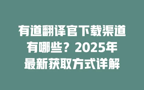 有道翻译官下载渠道有哪些？2025年最新获取方式详解 一