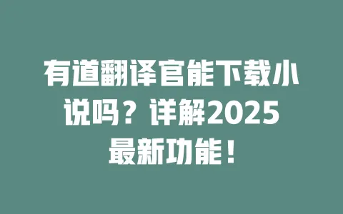 有道翻译官能下载小说吗？详解2025最新功能！ 一