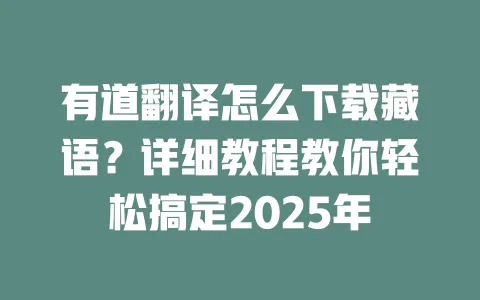 有道翻译怎么下载藏语?详细教程教你轻松搞定2025年 一
