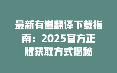 最新有道翻译下载指南：2025官方正版获取方式揭秘 一