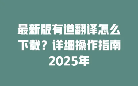 最新版有道翻译怎么下载?详细操作指南2025年 一