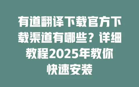 有道翻译下载官方下载渠道有哪些？详细教程2025年教你快速安装 一